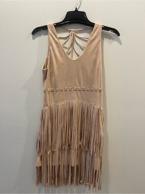 BD Collection Nude Fringe V-Neck Sleeveless Dress